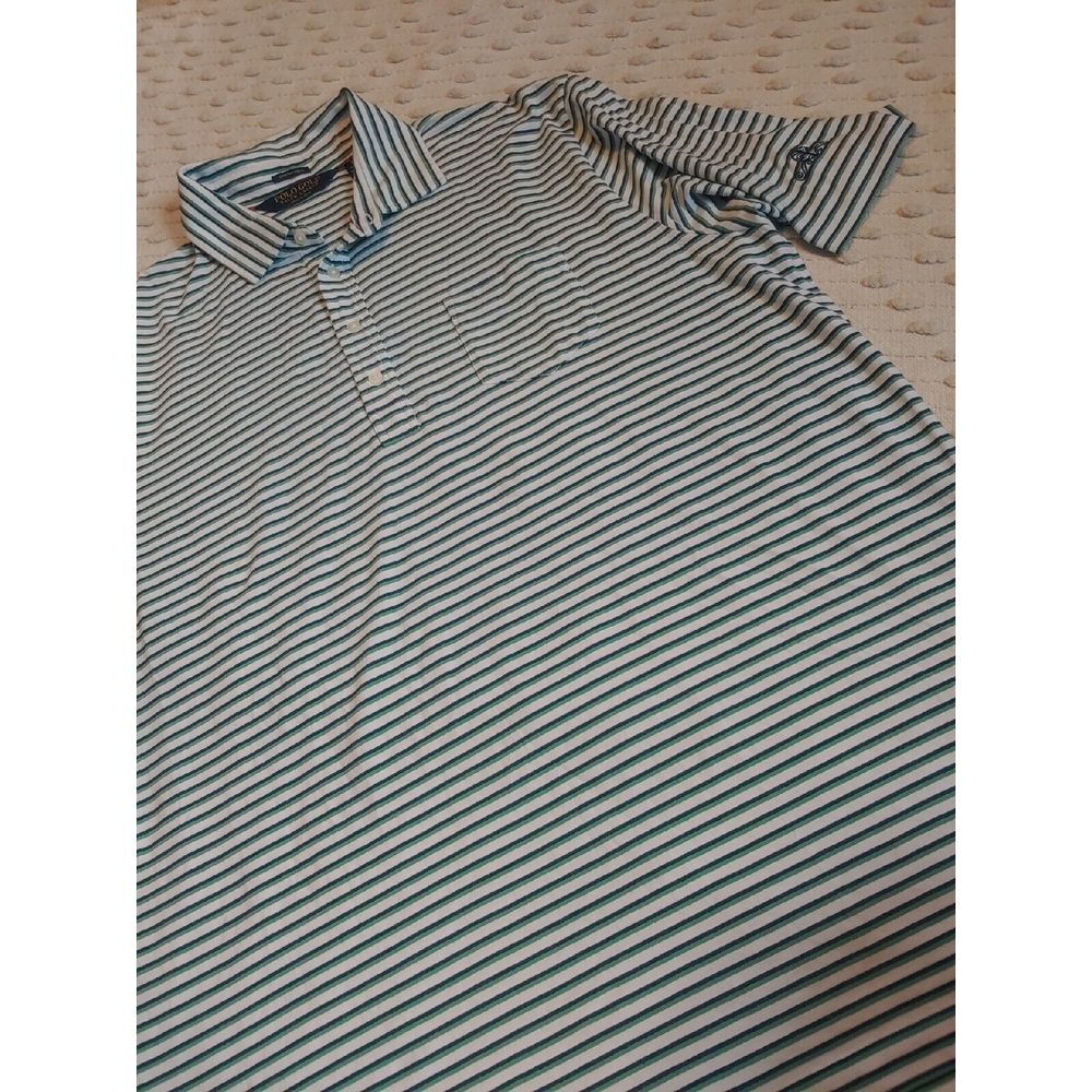 Polo Golf Ralph Lauren Mens XL Green Navy Striped Lisle Polo Shirt Pocket